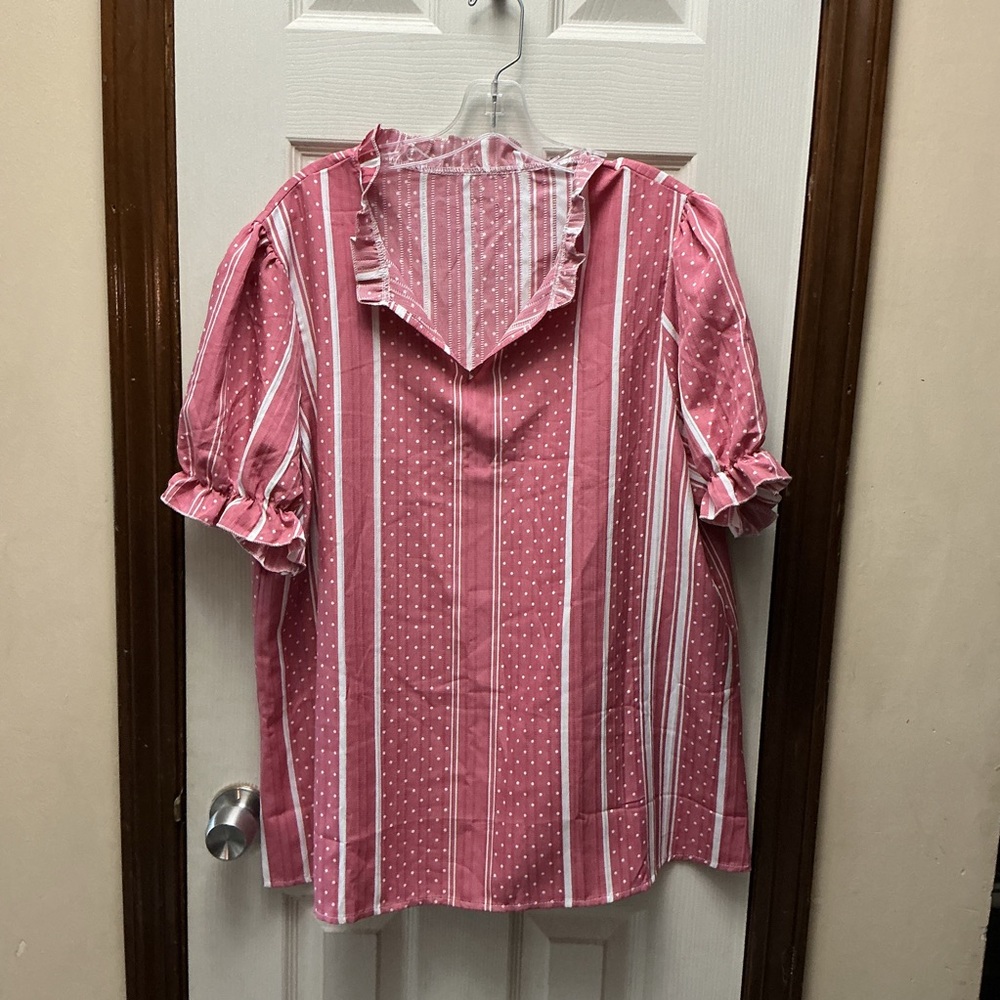 Pink and White Striped Blouse